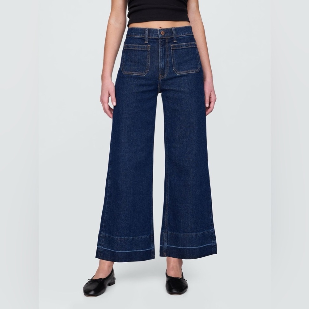 GAP High Stride Wide-Leg Ankle Jeans in Dark Indigo